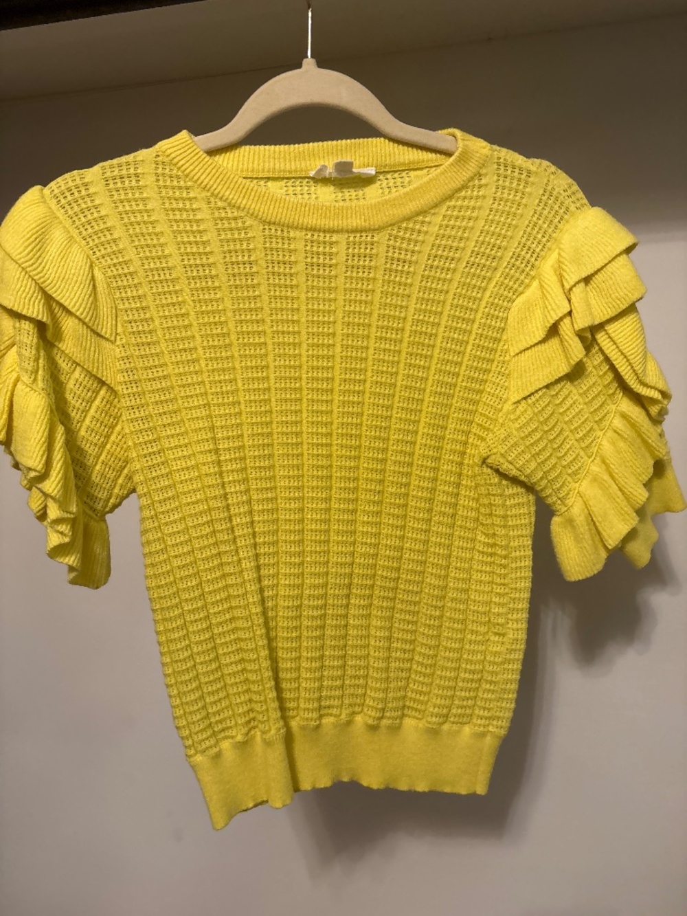 THML yellow ruffle short sleeve boutique sweater small